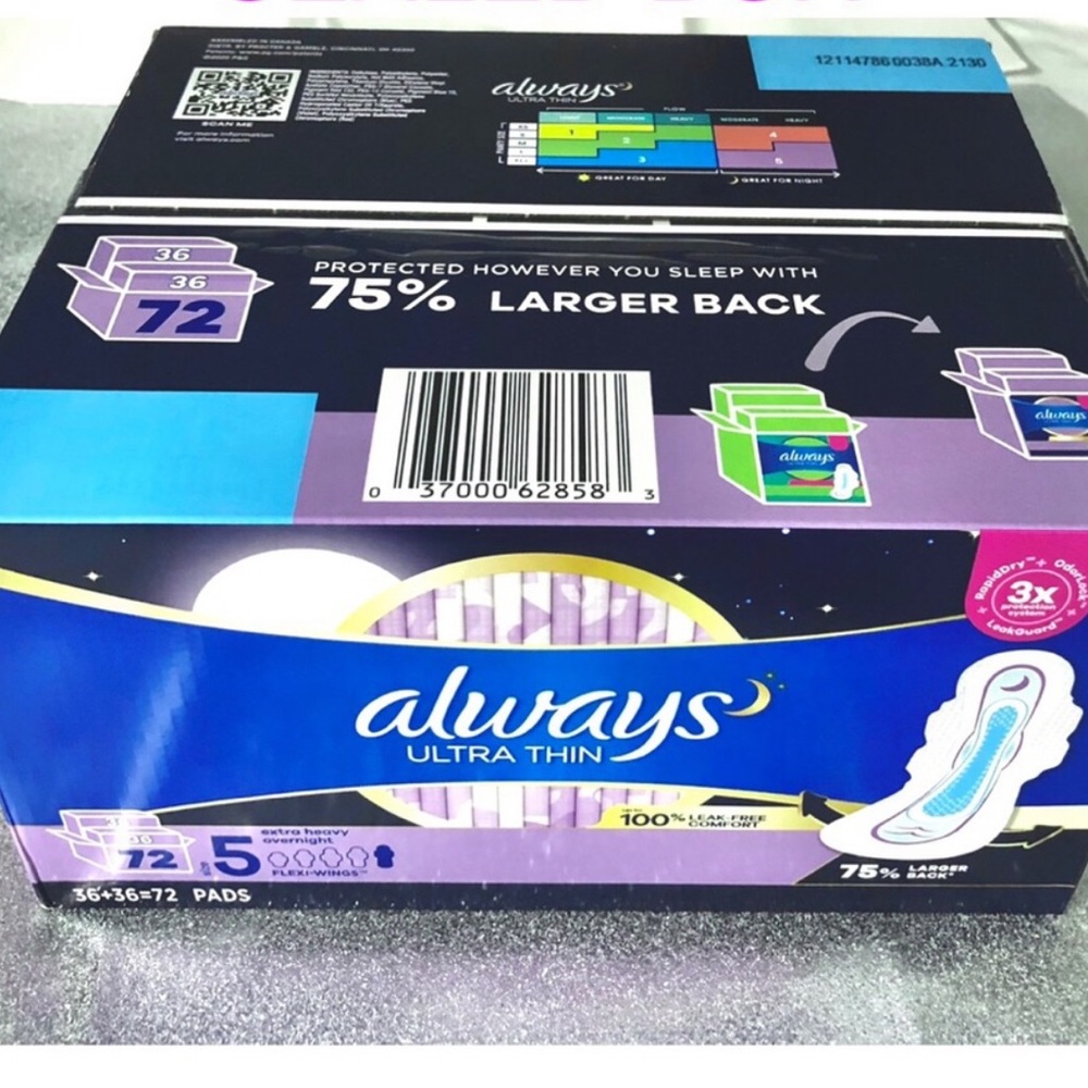 ALWAYS SIZE #5 ULTRA -THIN night pads with Wings 72 CT.